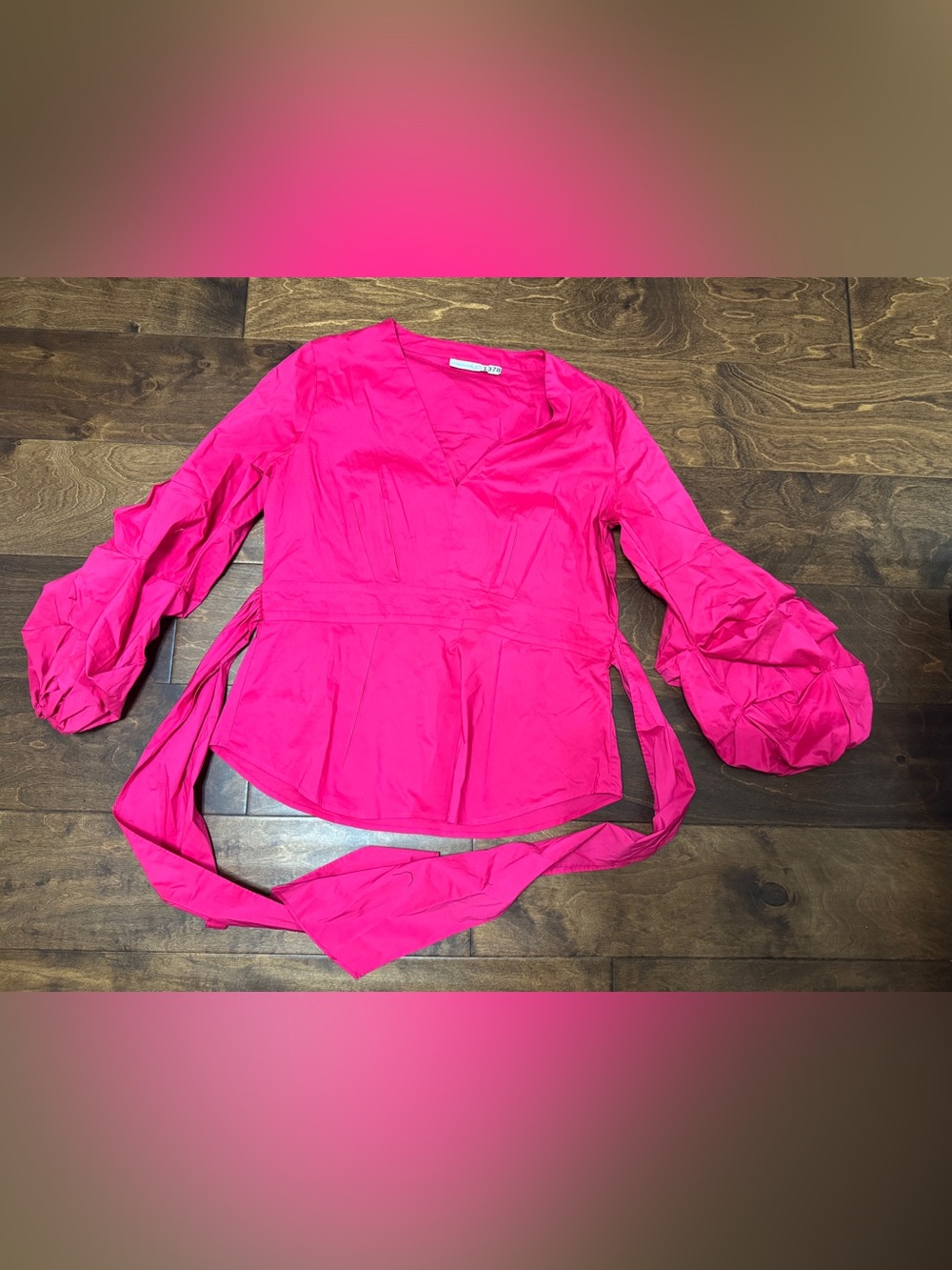 New York & Company Hot Pink Wrap Blouse with Tie Waist